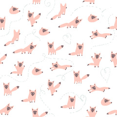 Vector seamless pattern with cute pink foxes - 55485262