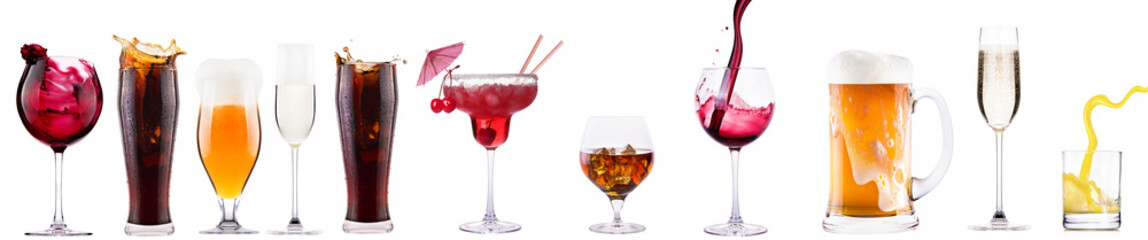Set of different alcoholic drinks and cocktails