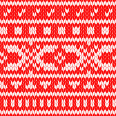 Knitted scandinavian sweater seamless pattern in red and white