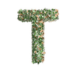 Letter T made from Euro banknotes