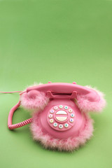 Pink phone with copy space