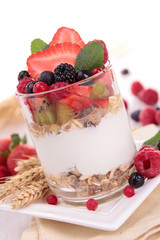 fruit, yogurt and muesli