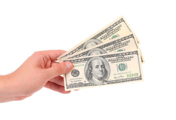Hand holds american Dollar-bills