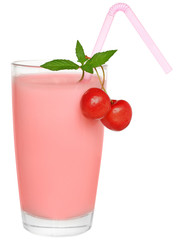 Fruit smoothie decorated pair of cherries