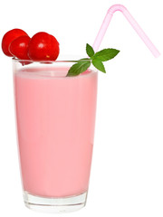 Fruit smoothie decorated pair of cherries
