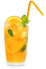 Cocktail with orange juice and ice cubes