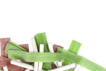 colorful jelly beans on white background