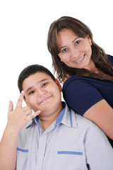 Happy hispanic mother and son portrait