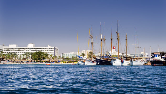 Moored yachts in marina of Eilat – famous resort of Israel