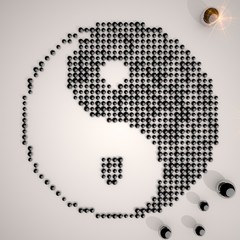 3d graphic of a creative sexy woman symbol made of many spheres