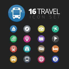 16 Flat Colored Travel Icons set