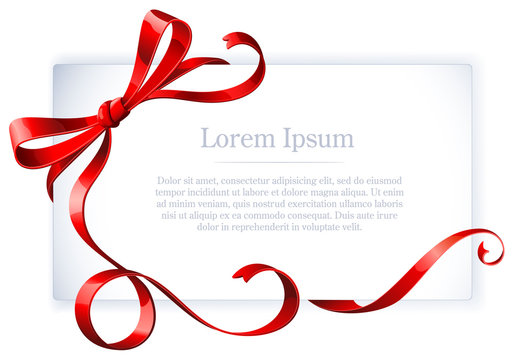 Greeting card with red ribbon and bow. Vector.