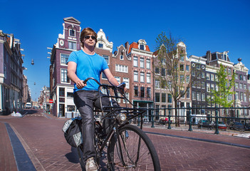 Riding a bike in Amsterdam