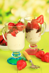 Delicious strawberry desserts in glass vase