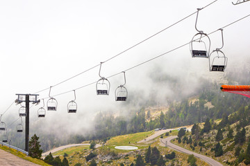 chairlifts with fog