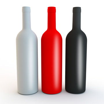 different coloured matt vodka, spirits or wine bottle shapes