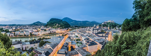 Salzburg skyline as seen from the Monchsberg viewpoint, Austria