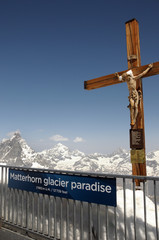 Crucifix on Klein Matterhorn cable car station with Matterhorn