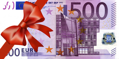 500 Euroschein mit breiten Band an Ecke