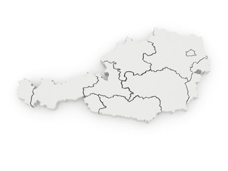 Three-dimensional map of Austria.