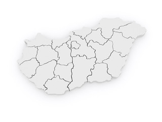Three-dimensional map of Hungary.
