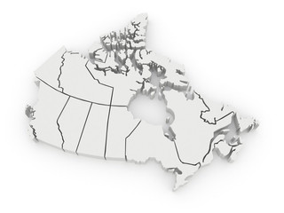 Three-dimensional map of Canada.