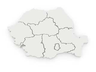 Three-dimensional map of Romania.