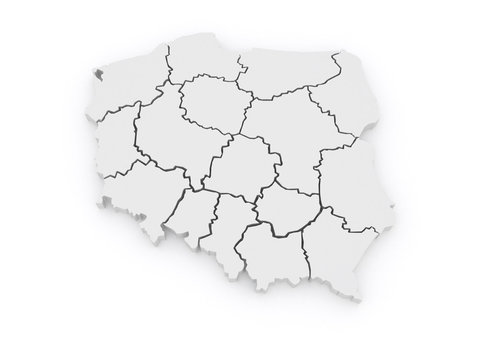 Three-dimensional map of Poland.