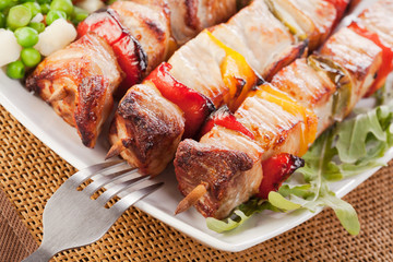 Grilled shashlik with vegetables