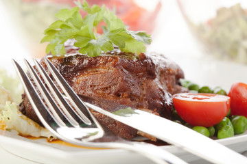 Pork spareribs on plate