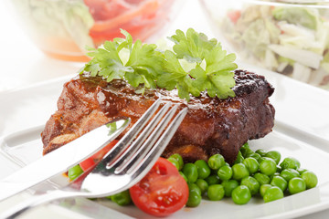 Pork spareribs on plate