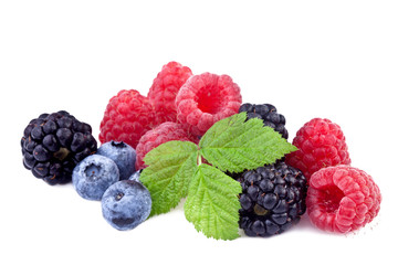 blackberry, raspberry and blueberry  isolated on white