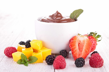 chocolate sauce and fruits