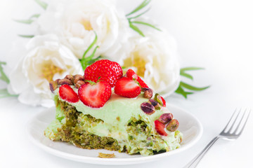 Close up of creamy pistachio cake
