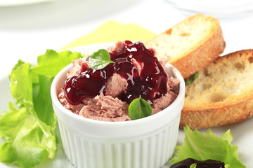 Smooth pate with cranberry sauce