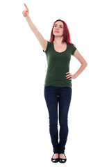 Fototapeta premium Student pointing up above her head