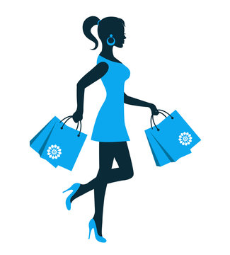 Woman silhouette with shopping bag