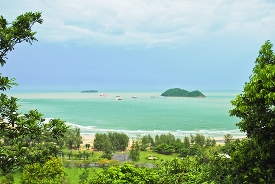 Samila beach in Songkhla, Thailand and maew island