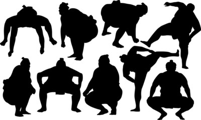 Sumo wrestlers silhouette - obrazy, fototapety, plakaty