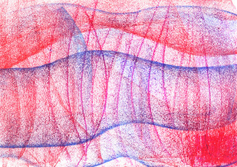 curve lines red and blu oil-crayon backround