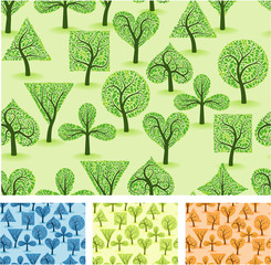 Artistic ornamental forest. Vector seamless background set.