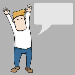 Happy cartoon man with speech bubble, vector illustration