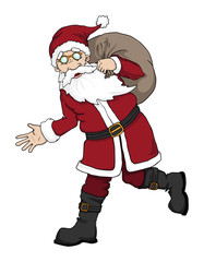 Nice Christmas Santa Claus running with presents
