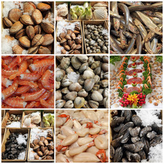 seafood display  collage