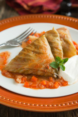 Stuffed cabbage rolls with sour cream