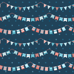 Fototapeta premium Colorful pattern with bunting and garland