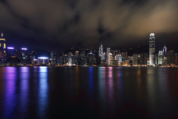 Fototapeta na wymiar KOWLOON, HONGKONG - Hong Kong Harbor Laser Show to Skyline
