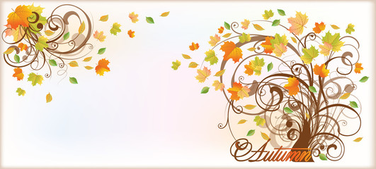 Autumn Tree greeting banner . vector illustration