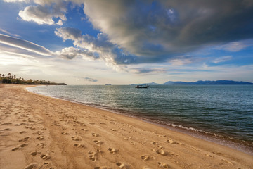 Tropical beach at sunset.