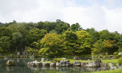 Fototapeta na wymiar Japanese garden in early autumn, Kyoto